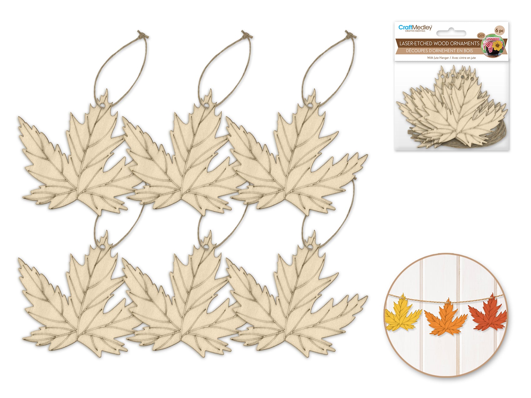 CRAFT WOOD SHAPE 6PC MAPLE LEA