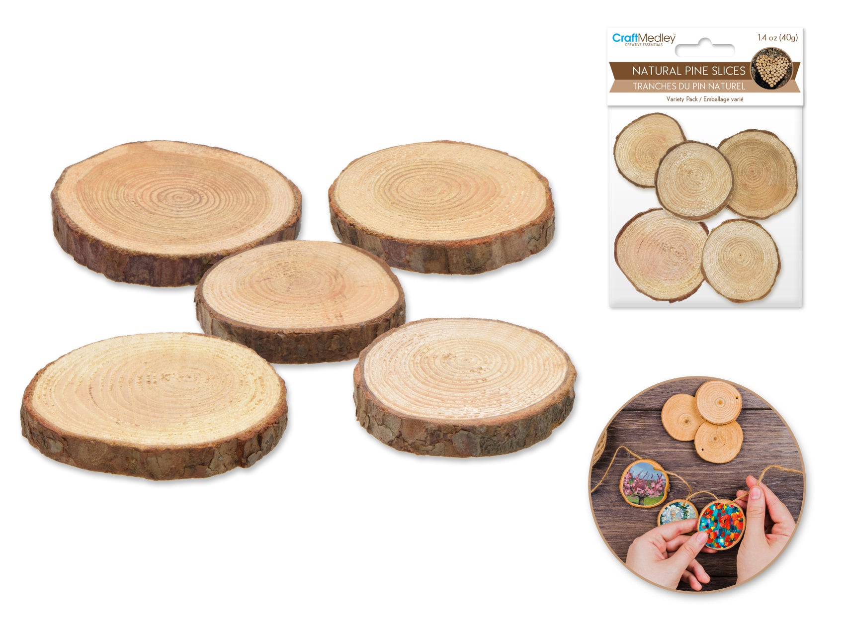 CRAFT WOOD SLICE 3-5CM PINE