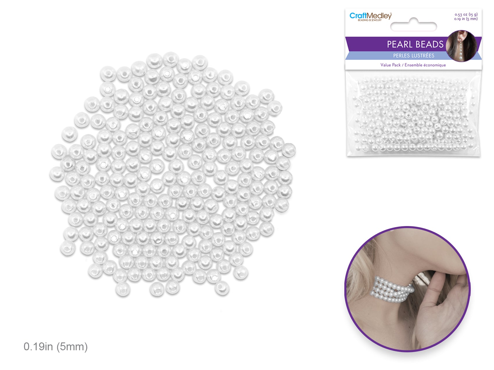 BEAD PEARL ACRYLIC WHITE 5MM