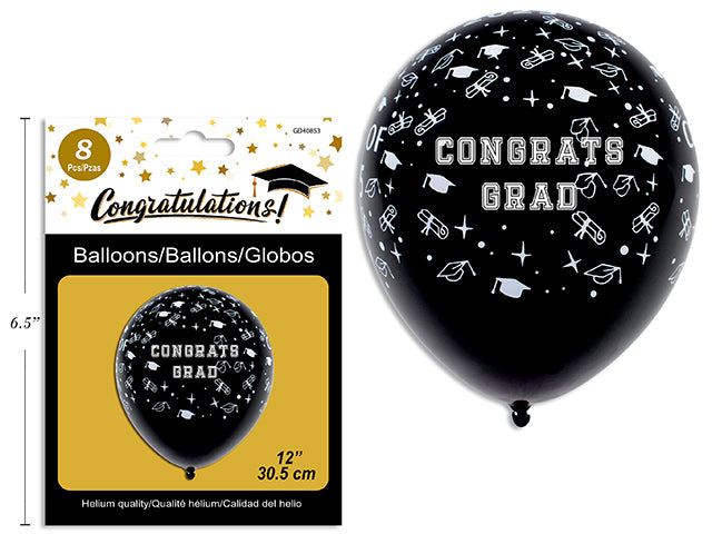 BALLOON 12IN CONGRATE GRAD 8PC