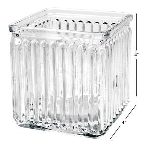 VASE GLASS RIBBED SQUARE 4X4X4