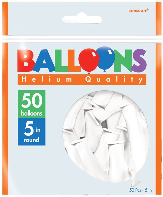 BALLOON 5IN 50PC WHITE