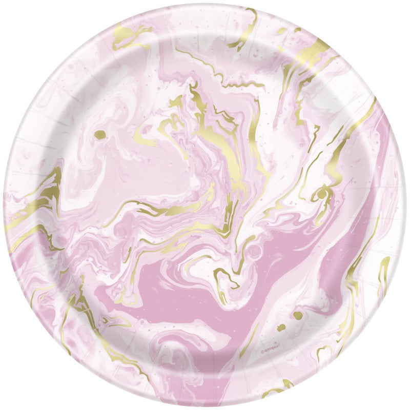 PLATE ROUND PINK MARBLE 9IN 8P