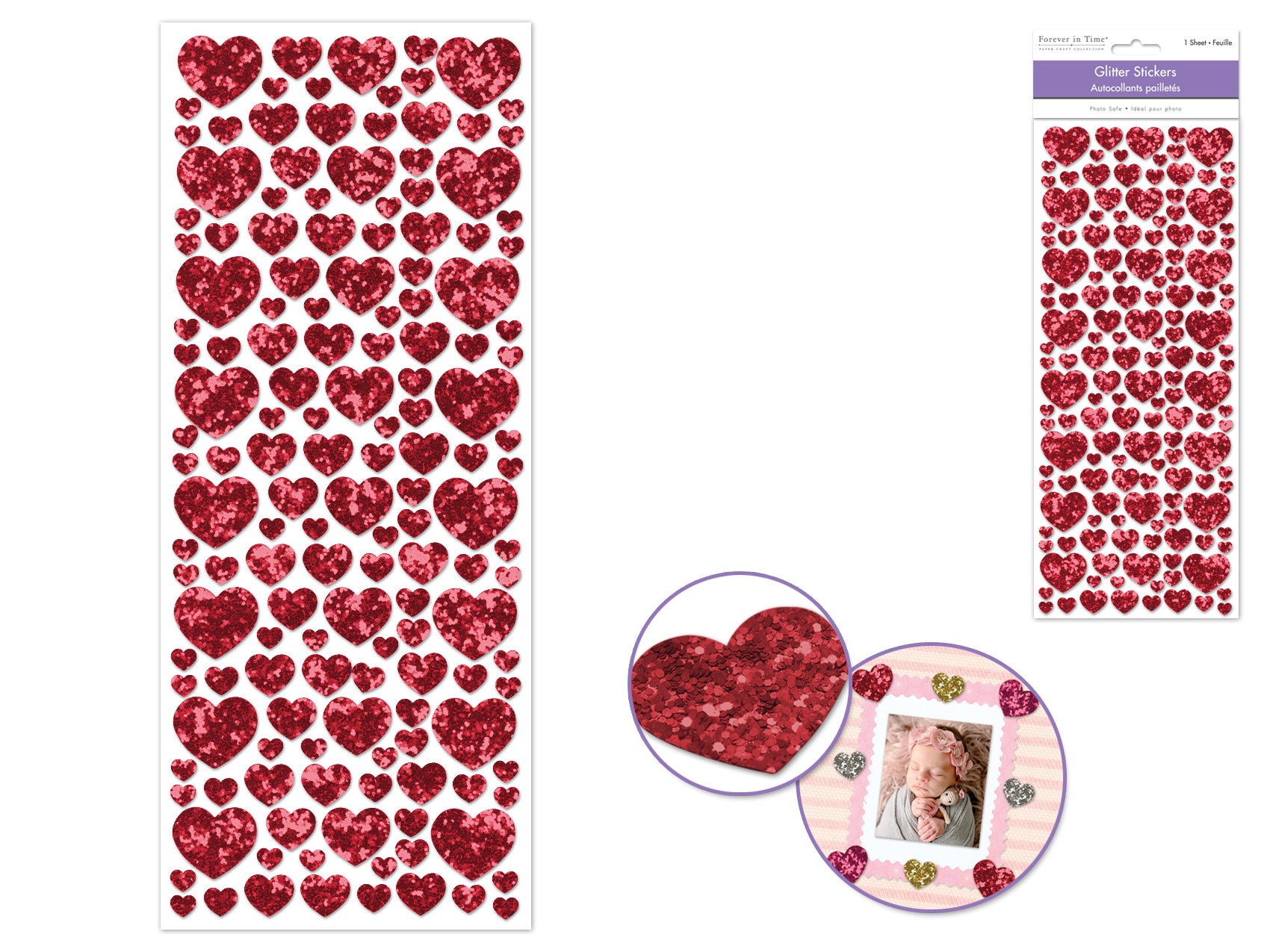 STICKER GLITTER HEART RED