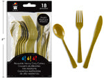 CUTLERY PLASTIC 18PC GOLD