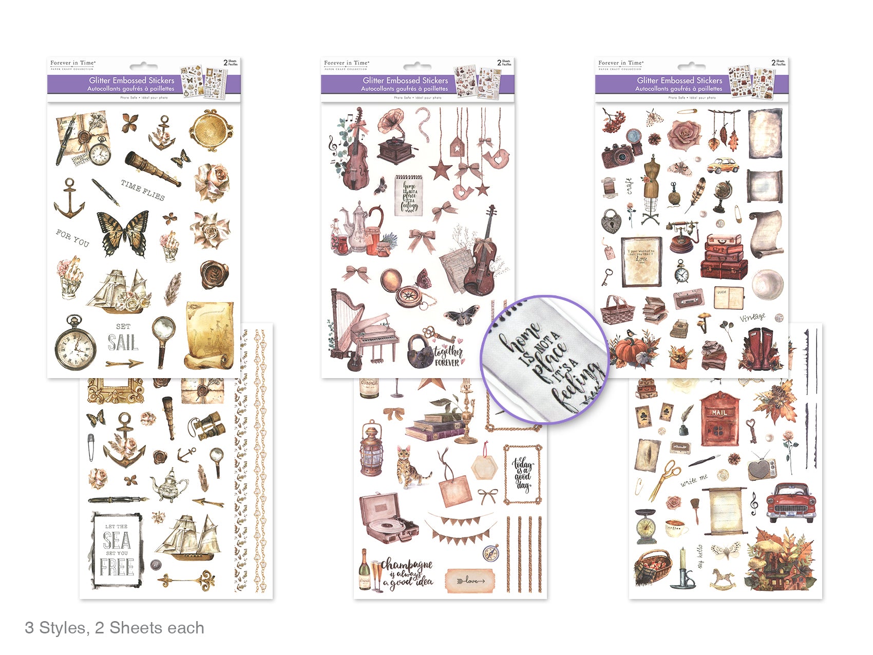 STICER GLITTER EMBOSSED VINTAG