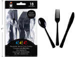 CUTLERY PLASTIC 18PC BLACK