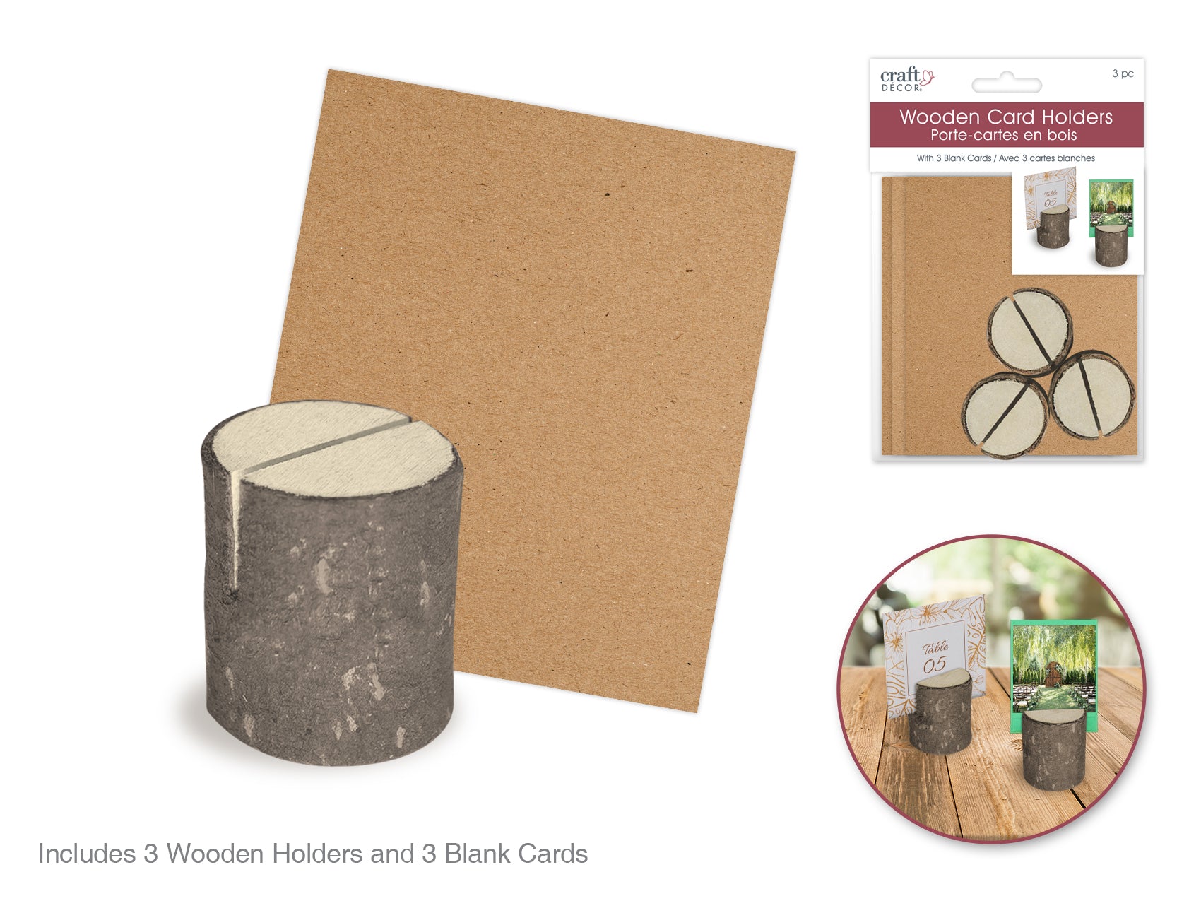 HOLDER CARD WOODEN 3PC