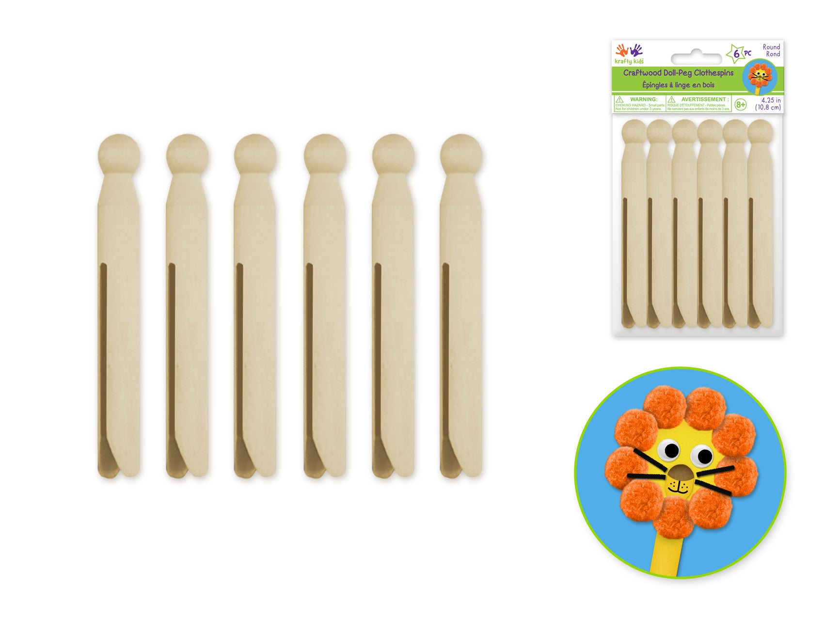 CLOTH PIN 4.25 ROUND 6PC