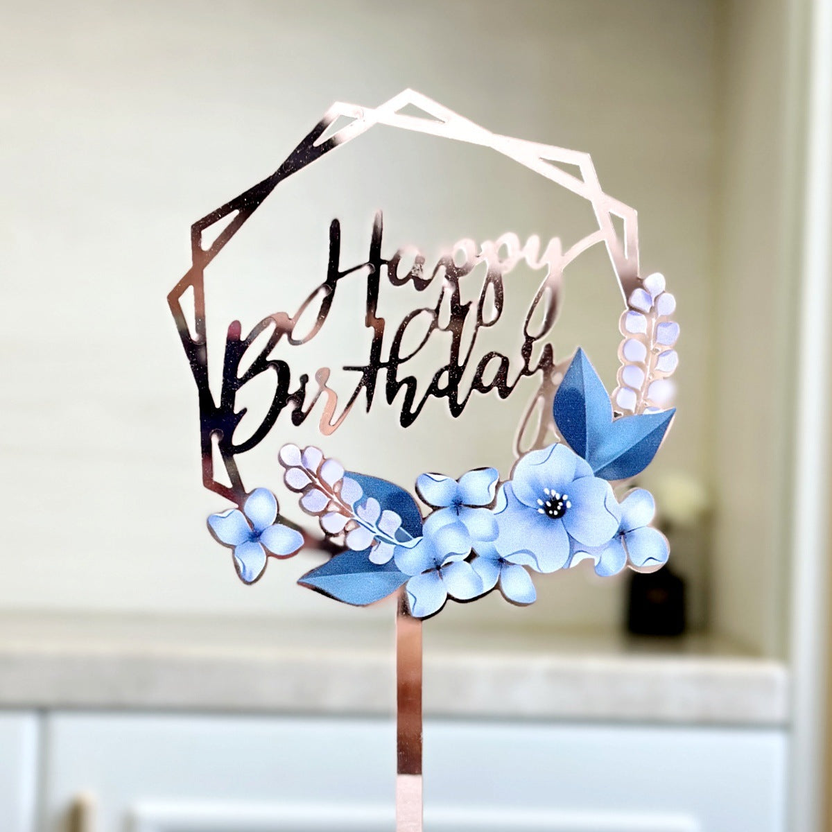 CAKE TOP BDAY LT BLUE FLOWER