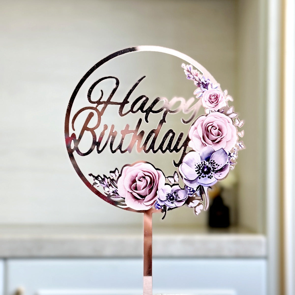 CAKE TOP BDAY RD ROSE