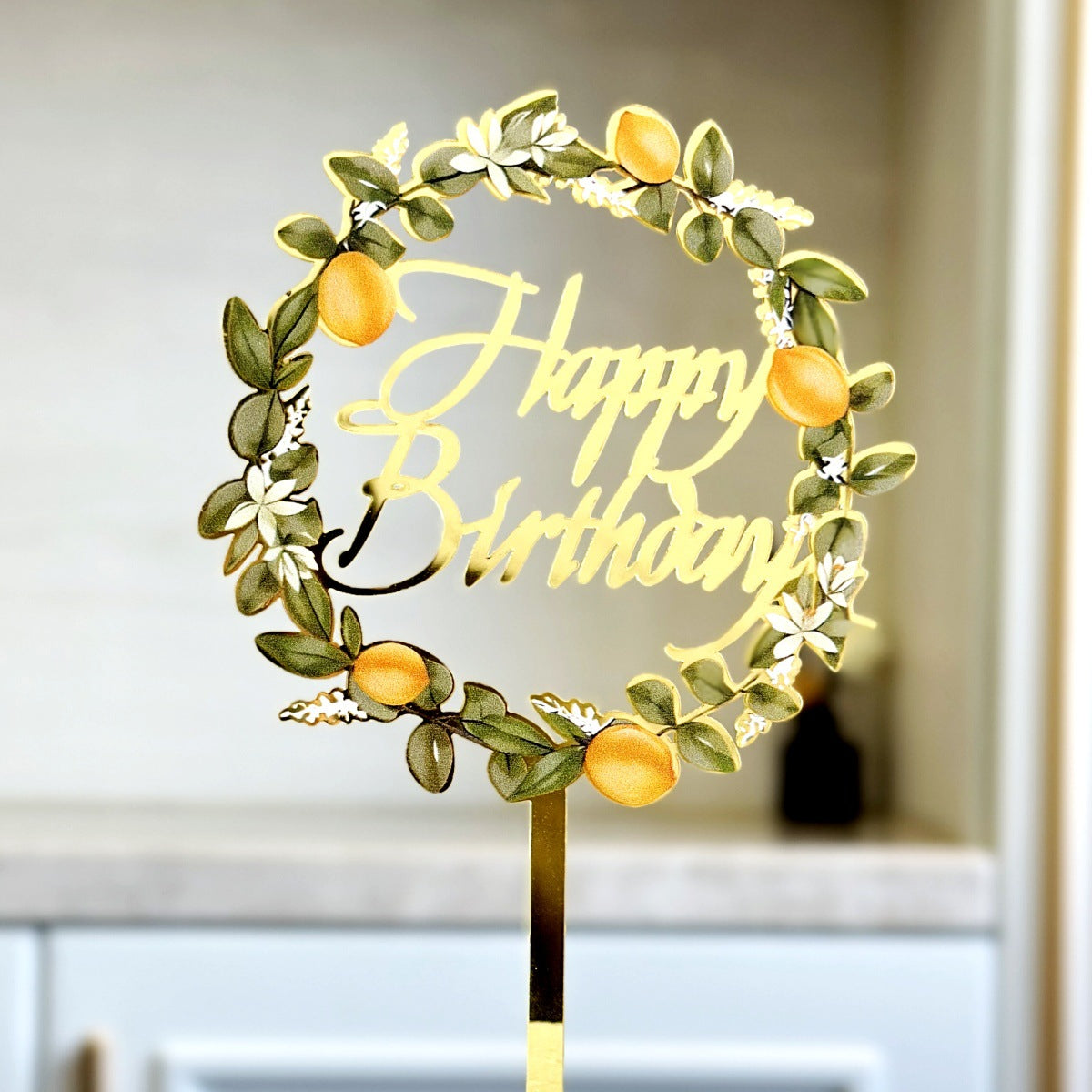 CAKE TOP BDAY ORANGE FLOWER