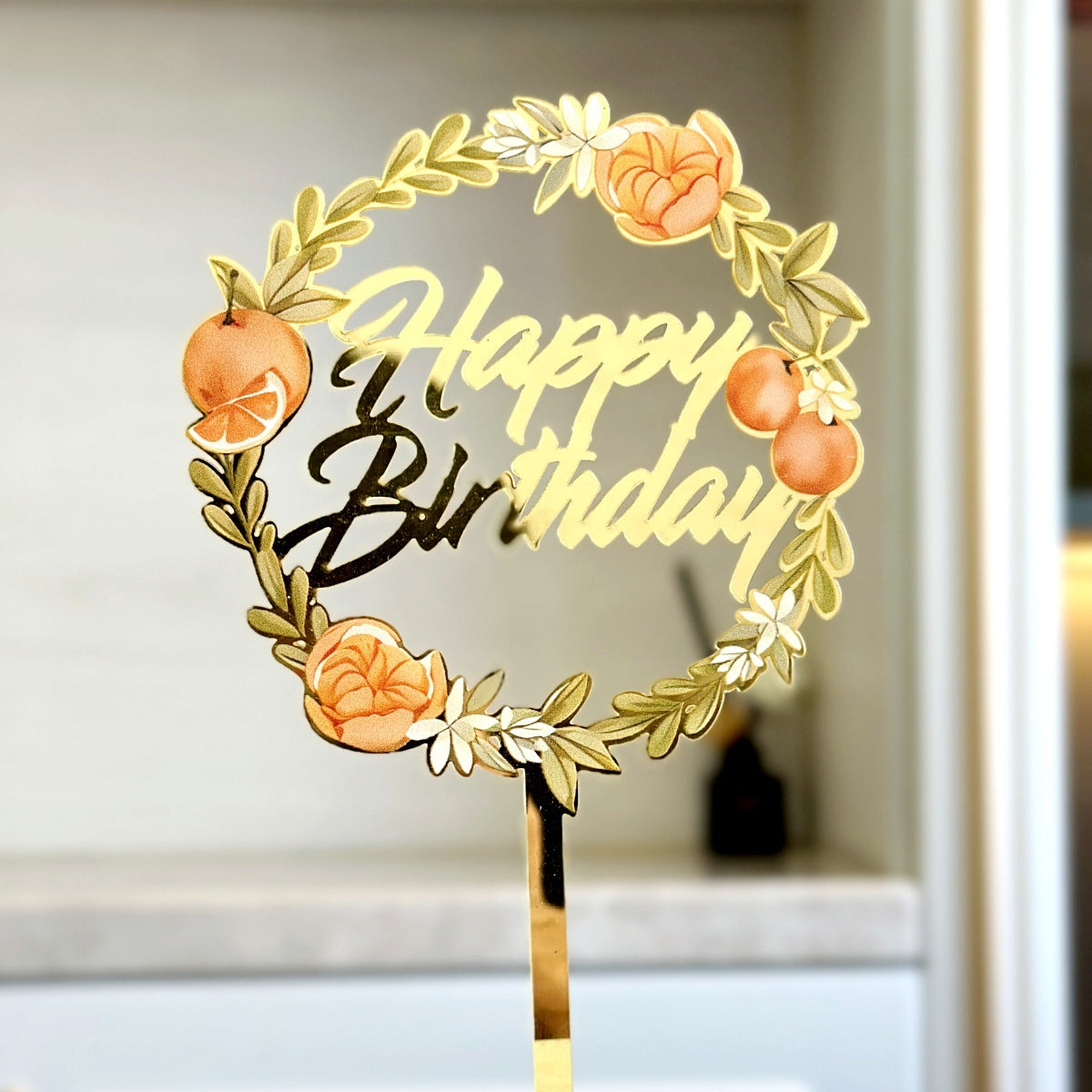 CAKE TOP BDAY ORANGE FLOWER