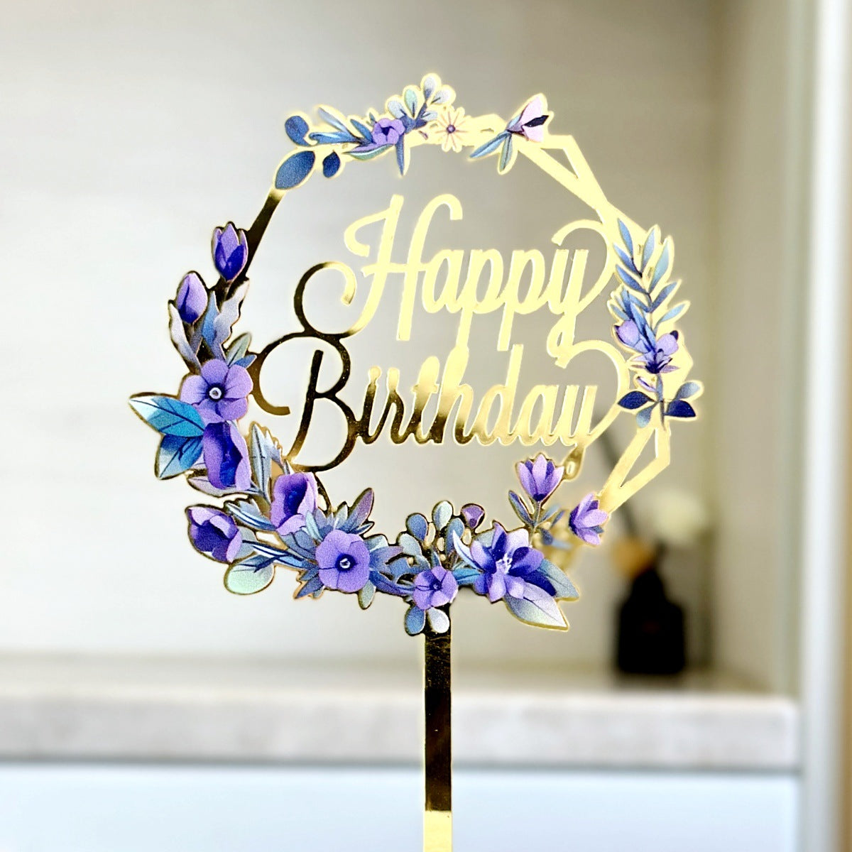 CAKE TOP BDAY PURPLE FLOWER