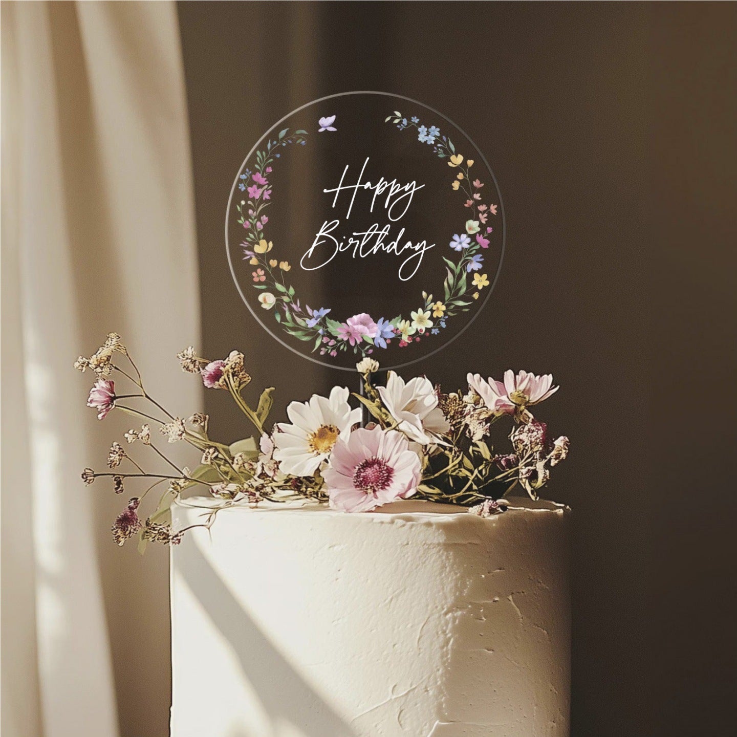CAKE TOP BDAY CLEAR FLOWER
