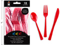 CUTLERY PLASTIC 18PC RED