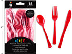 CUTLERY PLASTIC 18PC RED