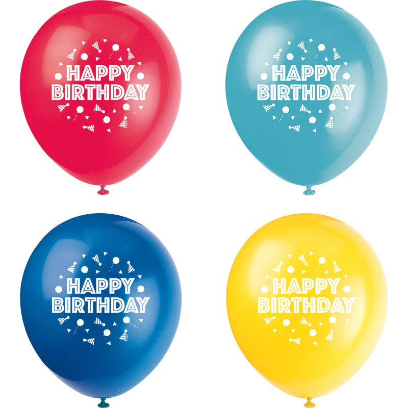 BALLOON 12IN BDAY 8PC
