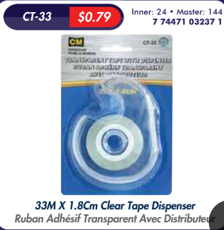 TAPE W/DISPENSER 33MX1.8CM