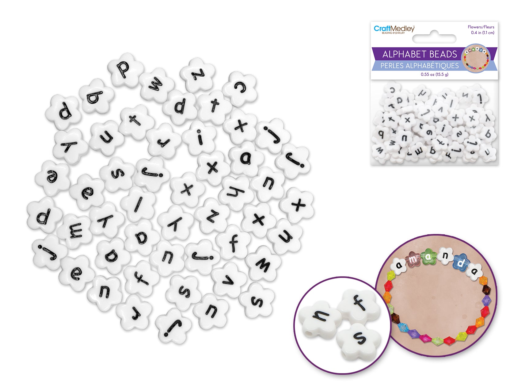 BEAD ALPHABETIC FLOWER BLK LET