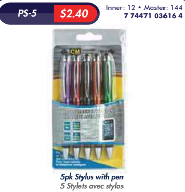 PEN W/TOUCHSCREEN STYLUS 5PK