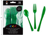 CUTLERY PLASTIC 18PC DK GREEN
