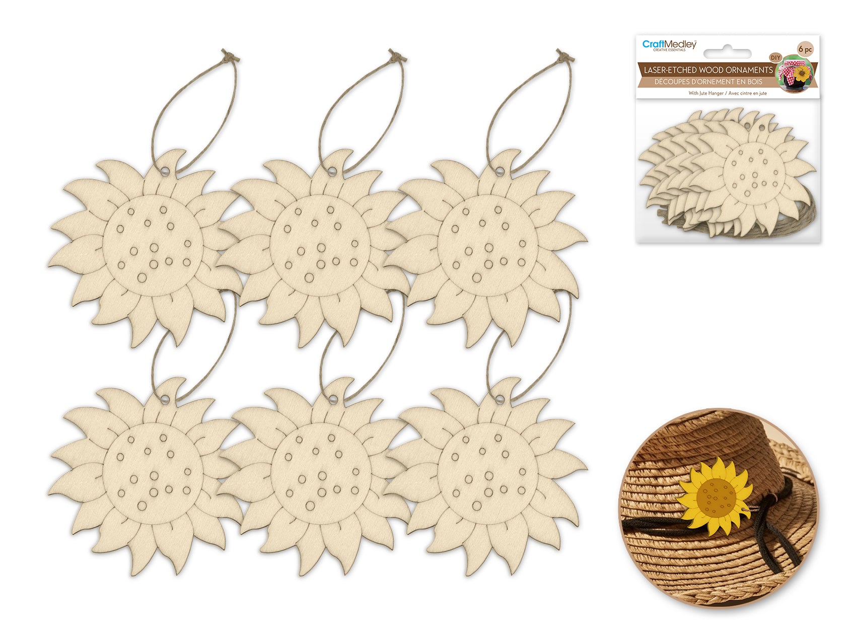 CRAFT WOOD SHAPE 6PC SUNFLOWER