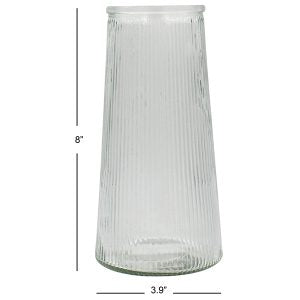 VASE GLASS RIBBED 8IN
